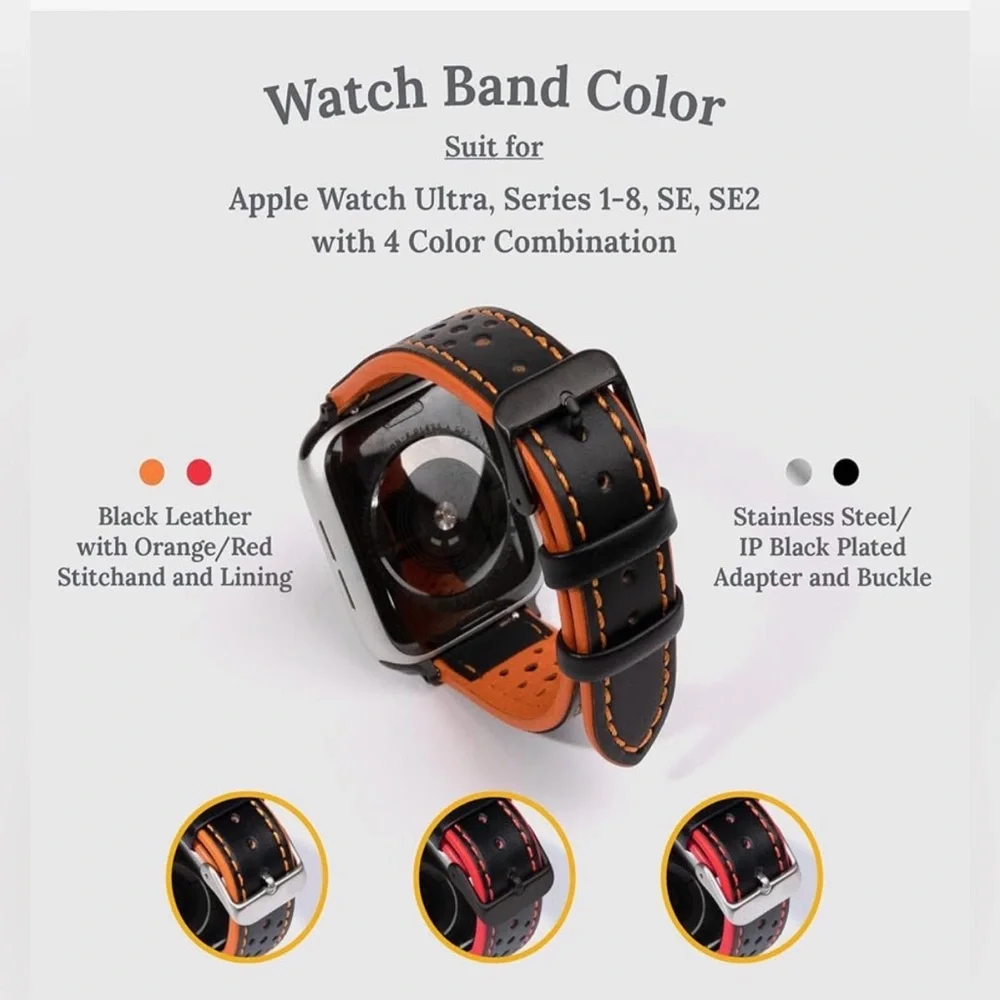 Apple Watch Authentic Leather Orange Black Reversible Watch Strap for iWatch